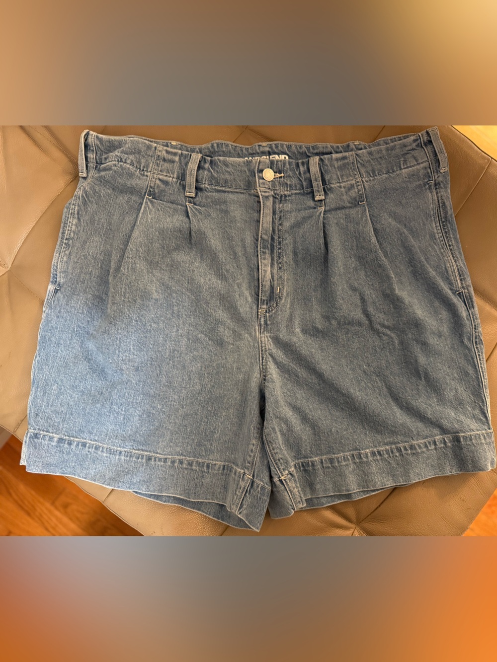Lands' End High Rise Denim Cuffed Shorts Medium Wash Blue Size 20